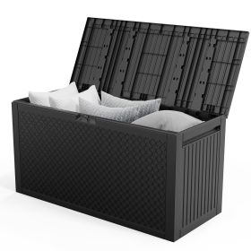 90 Gallon Black Plastic Storage Deck Box with Maze Texture (Color: Black)