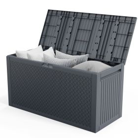 90 Gallon Black Plastic Storage Deck Box with Maze Texture (Color: Gray)