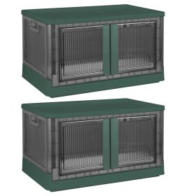 2Pcs 32L Foldable Storage Bins with Lid Collapsible Stackable Closet Organizer Containers with Front Door Lock 4Pcs Wheels (Color: Green, size: 37cm)