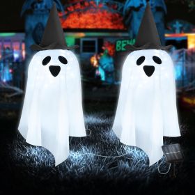 Solar Halloween Pumpkin LED Stake Lights Set of 4 Outdoor Pathway Garden Decoration with 2 Lighting Modes (Color: Cool White-Ghost 2pcs)