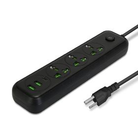 Power Strip with 5.9FT Extension Cord 3 AC Outlets 6 USB Ports Wall Mount Outlet Extender (Color: Black, size: 6-port)