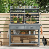 64.9 Inch Solid Wood Outdoor Potting Bench with Wheels
