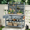 64.9 Inch Solid Wood Outdoor Potting Bench with Wheels