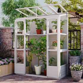 78 Inch Wooden Greenhouse Cold Frame with Skylights and Shelves (Material: Wood, Color: White)