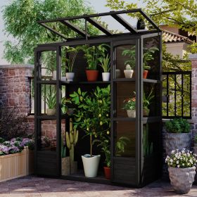 78 Inch Wooden Greenhouse Cold Frame with Skylights and Shelves (Material: Wood, Color: Black)