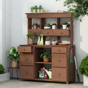 Rustic Garden Potting Bench Table with Drawers and Storage Shelves (Material: Wood, Color: brown)