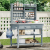 64.9 Inch Solid Wood Outdoor Potting Bench with Wheels