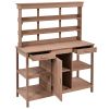 66 Inch Farmhouse Wooden Outdoor Potting Bench with Storage