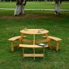 6 Person Round Picnic Table with 3 Built In Benches and Umbrella Hole