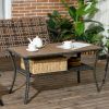 Outsunny PE rattan patio coffee table with storage shelf, hand-woven wicker design, 2-layer outdoor side table with WPC tabletop.