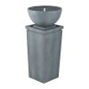 35.5" gray polyresin Zen bowl water fountain with bird feeder and bath design, relaxing outdoor feature for garden, lawn, and porch.