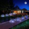 4 Pack solar garden firework lights with 120 LED copper wire, waterproof stake lamps, remote control, 8 lighting modes for outdoor décor.