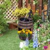 Outsunny 23" outdoor water fountain with rustic wood and metal apple barrel pump design for backyard and garden décor.
