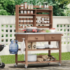 64.9 Inch Solid Wood Outdoor Potting Bench with Wheels