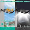 Solar wall light with 252 LEDs, PIR motion sensor, remote control, and IP65 waterproof design for garage, front door, and garden use.
