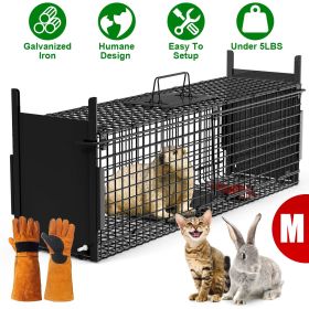 Live Animal Cage Trap For Animals Under Easy To Setup Humane Galvanized Iron Trap Cage For Raccoons Armadillos Groundhogs Muskrats Opossums Skunks (size: M_Black_WithGlove)