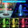 Solar floating water fountain pump with colorful LED lights, 18/16/13cm size, for pools, ponds, waterfalls, and outdoor garden décor.