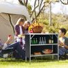 Folding Camping Table with 2 Tier Open Shelves for Outdoor BBQ