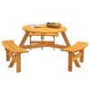 Circular Outdoor Wooden Picnic Table with Built In Benches 1720LB Capacity