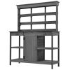66 Inch Farmhouse Wooden Outdoor Potting Bench with Storage