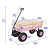 Outdoor Wooden Garden Wagon Cart with Railing Pneumatic Tires Red