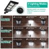 Solar wall light with 252 LEDs, PIR motion sensor, remote control, and IP65 waterproof design for garage, front door, and garden use.