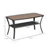 Outsunny PE rattan patio coffee table with storage shelf, hand-woven wicker design, 2-layer outdoor side table with WPC tabletop.