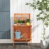Folding Garden Potting Bench with 2 Tier Storage Shelves Teak Finish