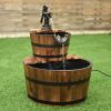 2 Tier Outdoor Wooden Barrel Waterfall Fountain with Pump