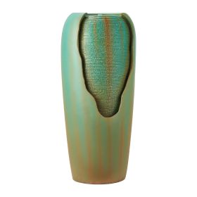 VEVOR Outdoor Water Fountain, 30.71 in Height Fountain and Waterfall, 1-Tier Floor Standing Glazed Jar Style Fountains with LED Light and Pump (Default: Default)