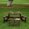 6 Person Round Picnic Table with 3 Built In Benches and Umbrella Hole