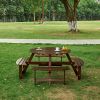 6 Person Round Picnic Table with 3 Built In Benches and Umbrella Hole