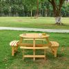 6 Person Round Picnic Table with 3 Built In Benches and Umbrella Hole