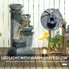 33.5" Water Fountain, 4-Tier Resin Cascading Bowls Outdoor Waterfall Fountain with LED Lights