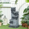 33.5" Water Fountain, 4-Tier Resin Cascading Bowls Outdoor Waterfall Fountain with LED Lights