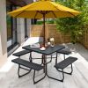 Outdoor Picnic Table with 4 Benches and Umbrella Hole