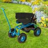 Rolling Garden Cart with Adjustable Swivel Seat and Basket