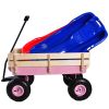 Outdoor Wooden Garden Wagon Cart with Railing Pneumatic Tires Red