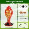 Glass Hummingbird Feeder 33OZ Hand Blown Hummingbird Feeder with 5 Flower Feeding Port Perch Ant Moat Hanging Hook S Hook Hemp Rope Cleaning Brush for