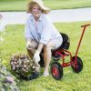 Rolling Garden Cart with Adjustable Swivel Seat and Basket