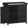 39 Inch Rustic Wooden Potting Bench with Storage Cabinet Shelves and Hooks