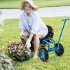 Rolling Garden Cart with Adjustable Swivel Seat and Basket