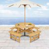 6 Person Round Picnic Table with 3 Built In Benches and Umbrella Hole