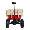 Outdoor Wooden Garden Wagon Cart with Railing Pneumatic Tires Red