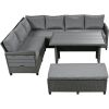 5-Piece Outdoor Patio Rattan Sofa Set; Sectional PE Wicker L-Shaped Garden Furniture Set