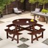 6 Person Round Picnic Table with 3 Built In Benches and Umbrella Hole