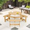 6 Person Round Picnic Table with 3 Built In Benches and Umbrella Hole