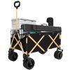 aluminum alloy folding wagon, Heavy Duty Utility Beach Wagon Cart for Sand with Big Wheels, Adjustable Handle&Drink Holders for Shopping, Camping