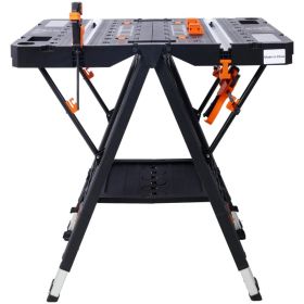 Portable Folding Workbench and Sawhorse with 2 Clamps Heavy Duty Design (Option: Balck)